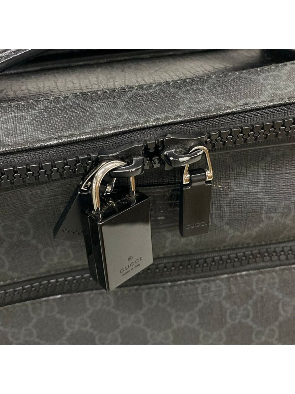 Gucci Travel Bag GG Supreme Black Dark Gray Leather - Picture 12 of 15